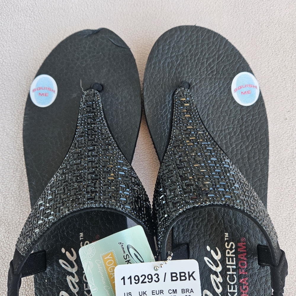 Skechers Meditation Glamorous Muse Slingback Thong Sandall Black Women SZ 10 - Picture 5 of 5